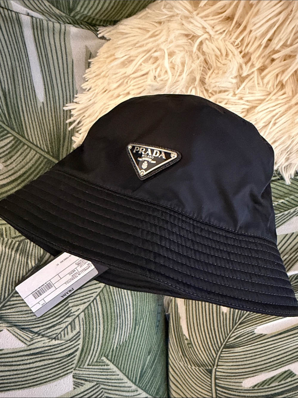 Prada Black Re-Nylon Logo Bucket Hat